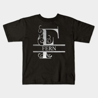 Fern Name - Silver Metallic Style  Monogram Letter F The Fern Name Gift For Fern Kids T-Shirt